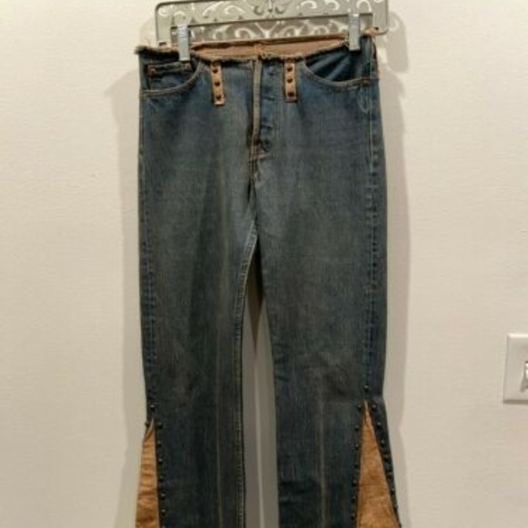 MISS VINTAGE LEVIS REDONE STUDDED BELL BOTTOM JEAN - Picture 1 of 8